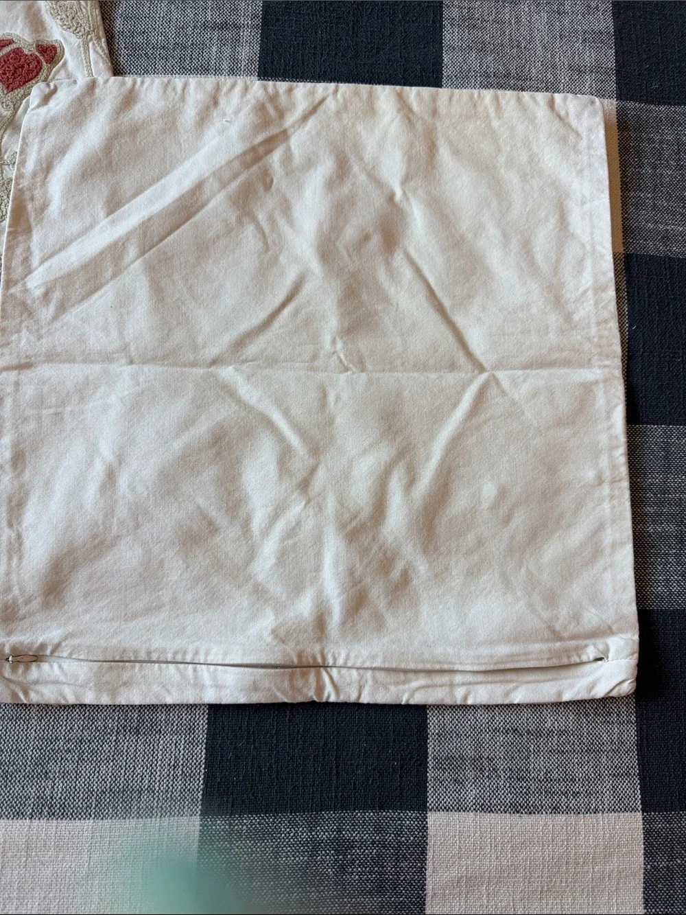 Pottery Barn Red and Cream Embroidered Floral Pillow Covers